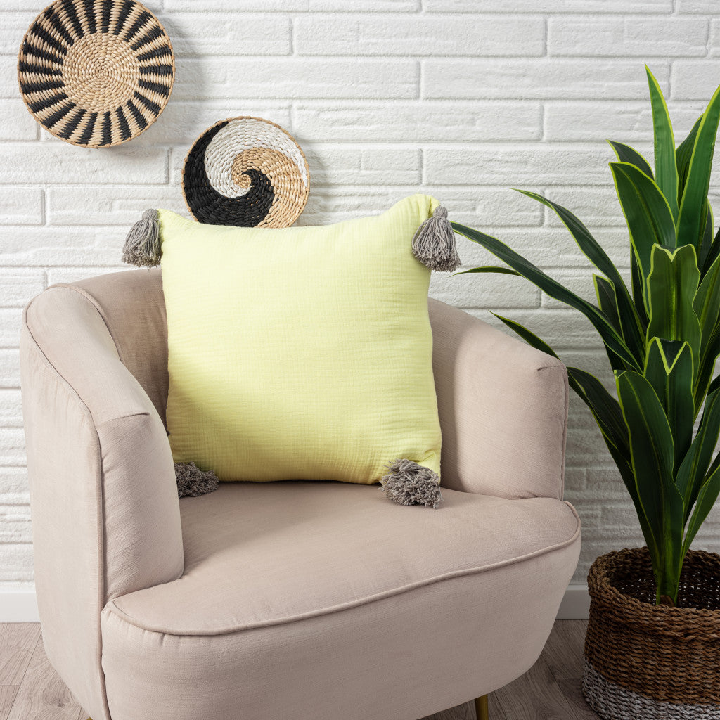 Yellow & Gray 100% Cotton Pillow
