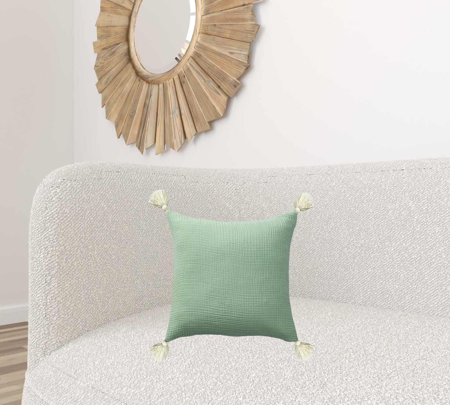 Green & Ivory 100% Cotton Pillow