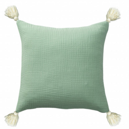 Green & Ivory 100% Cotton Pillow