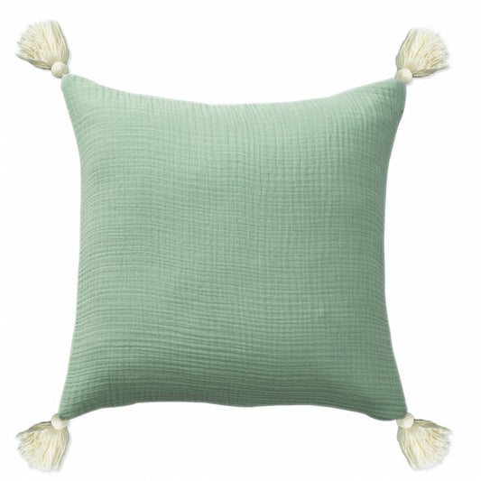 Green & Ivory 100% Cotton Pillow