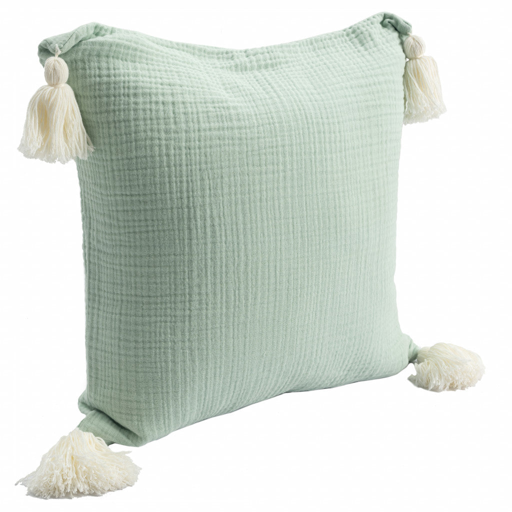 Green & Ivory 100% Cotton Pillow