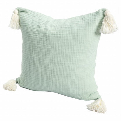 Green & Ivory 100% Cotton Pillow