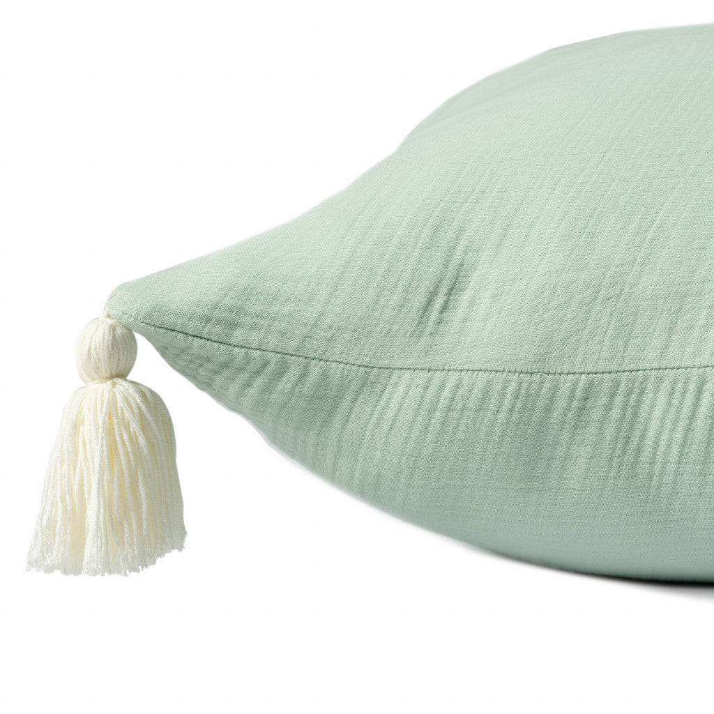 Green & Ivory 100% Cotton Pillow