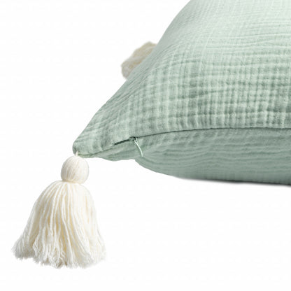 Green & Ivory 100% Cotton Pillow
