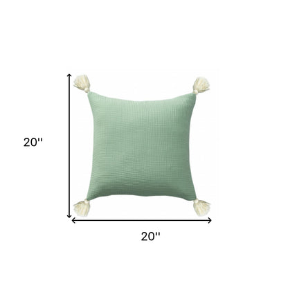 Green & Ivory 100% Cotton Pillow