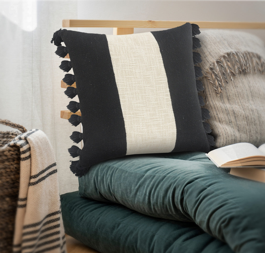 Black & Ivory 100% Cotton Striped Pillow