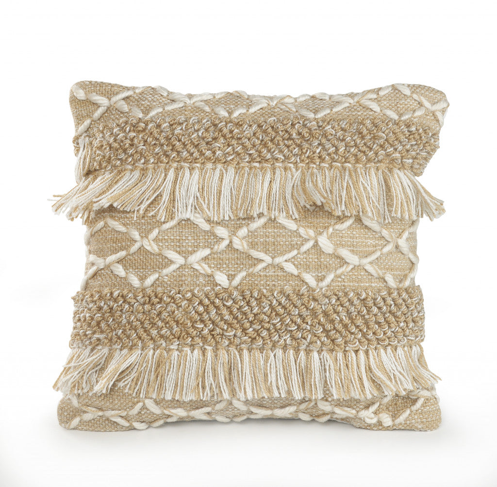 Beige & White Geometric Pillow