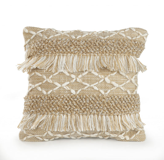 Beige & White Geometric Pillow
