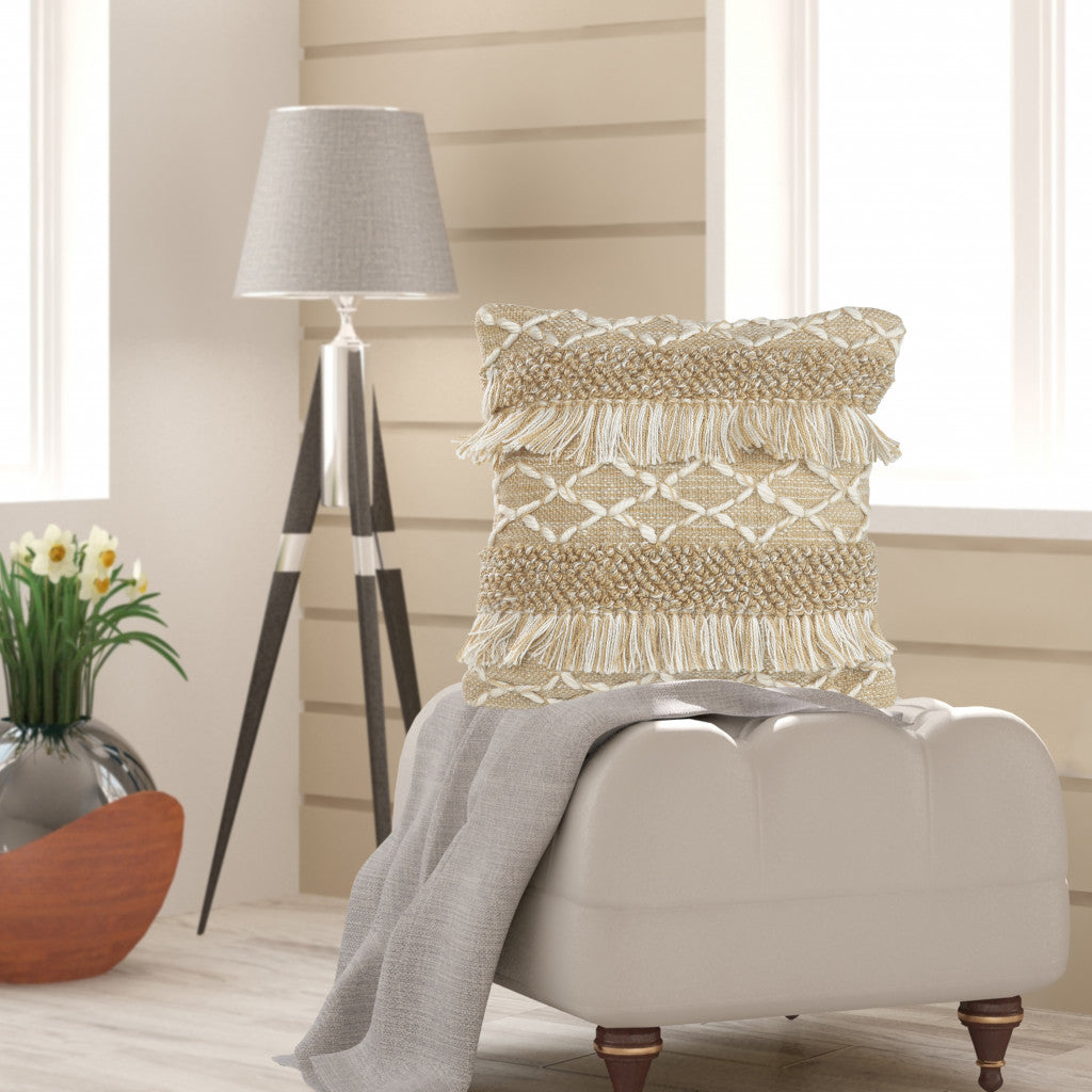 Beige & White Geometric Pillow