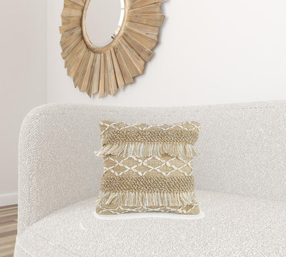 Beige & White Geometric Pillow