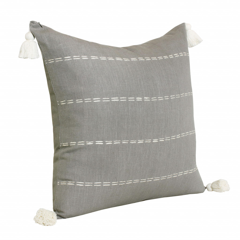 Slate Gray Linen Striped Pillow