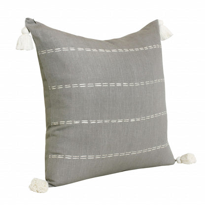 Slate Gray Linen Striped Pillow