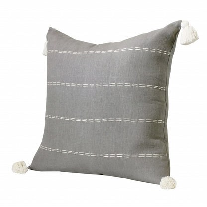 Slate Gray Linen Striped Pillow