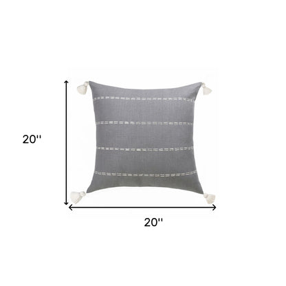 Slate Gray Linen Striped Pillow
