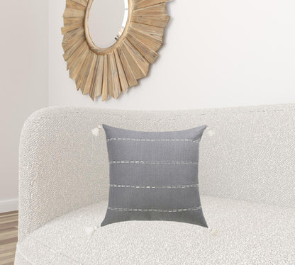 Slate Gray Linen Striped Pillow