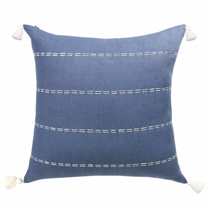 Navy Linen Striped Pillow