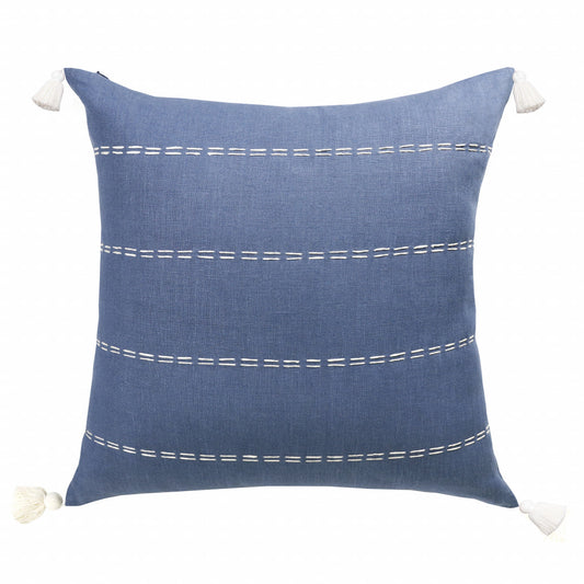 Navy Linen Striped Pillow
