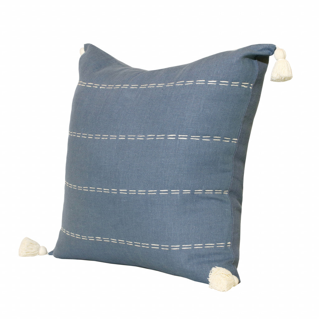 Navy Linen Striped Pillow