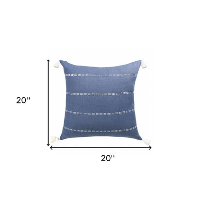 Navy Linen Striped Pillow