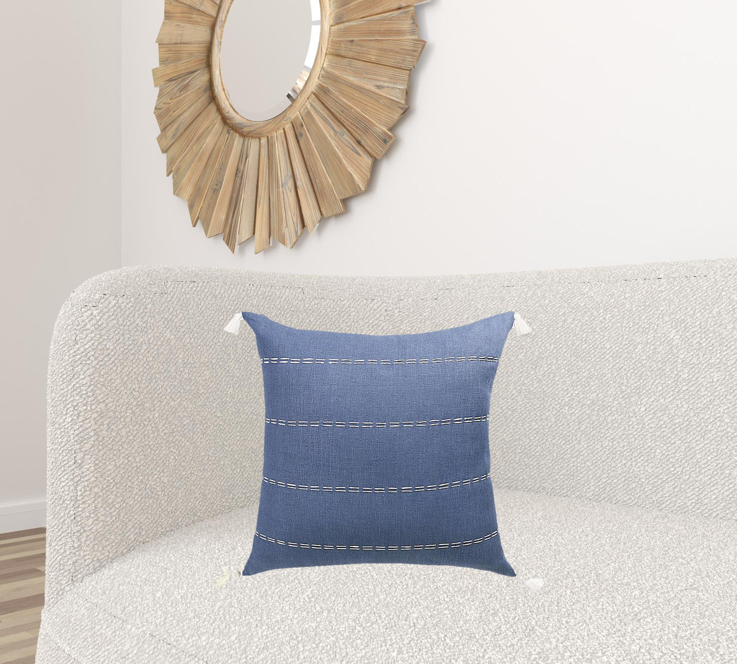 Navy Linen Striped Pillow
