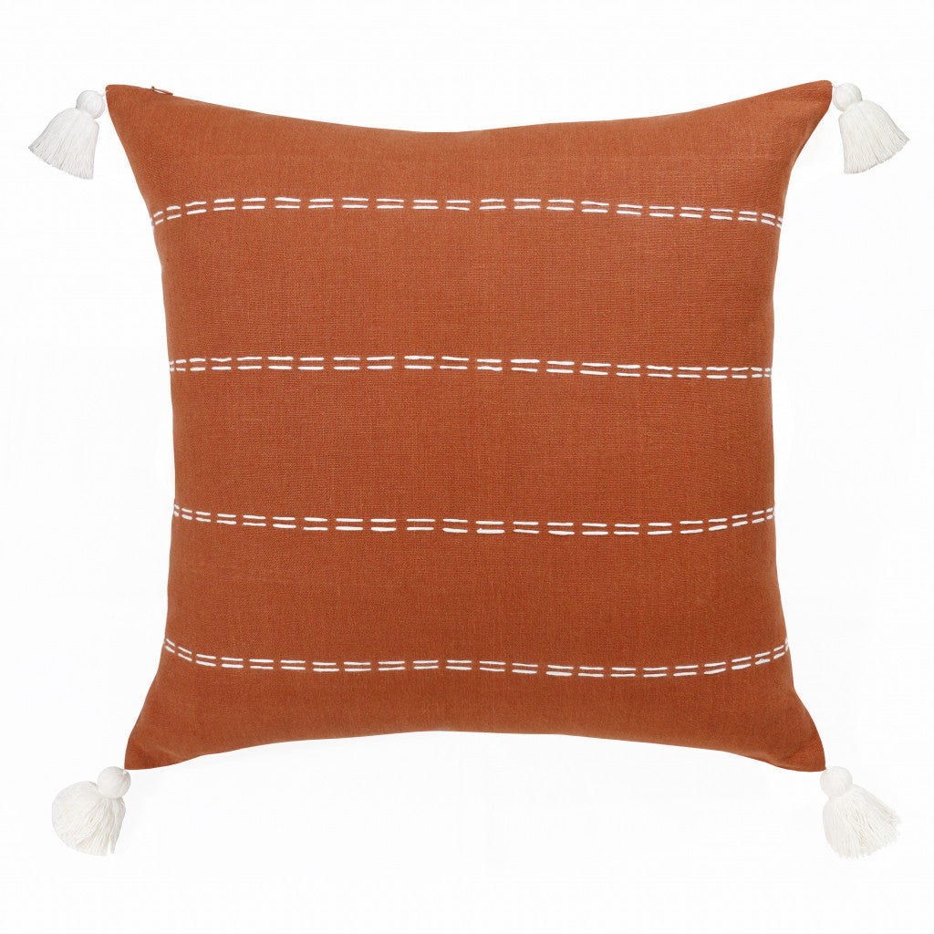 Rust Linen Striped Pillow