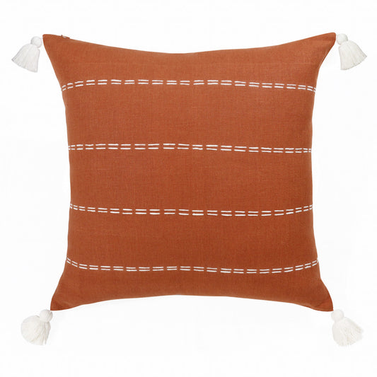 Rust Linen Striped Pillow
