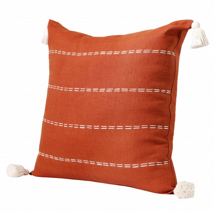 Rust Linen Striped Pillow