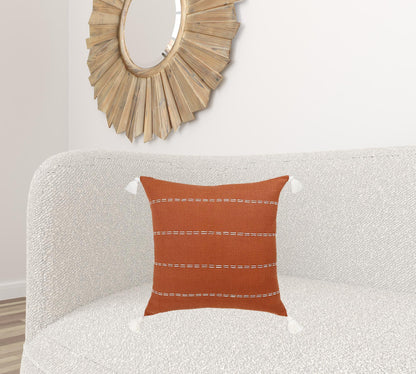 Rust Linen Striped Pillow