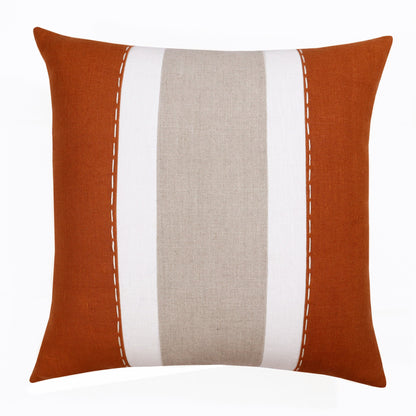 Rust & Gray Linen Striped Pillow