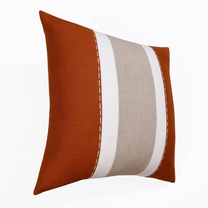 Rust & Gray Linen Striped Pillow
