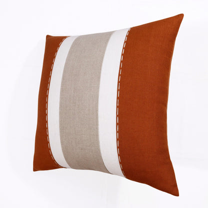 Rust & Gray Linen Striped Pillow