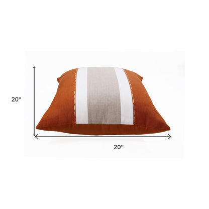 Rust & Gray Linen Striped Pillow