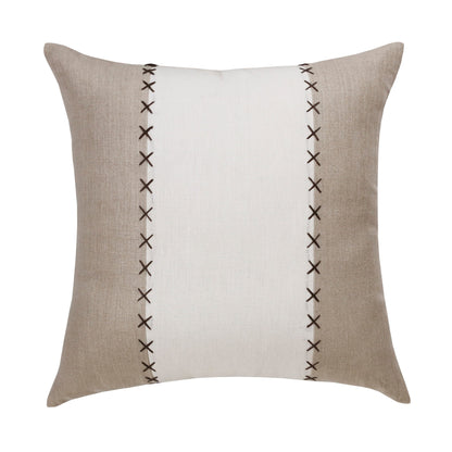 Gray & Tan Linen Patchwork Pillow