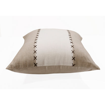 Gray & Tan Linen Patchwork Pillow