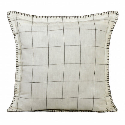 Ivory & Black Linen Geometric Pillow