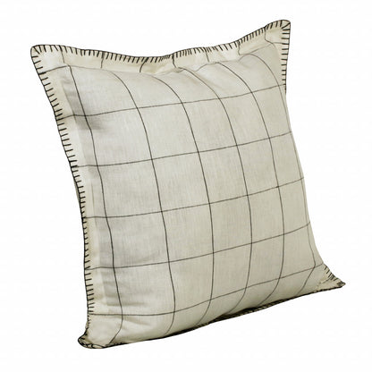 Ivory & Black Linen Geometric Pillow