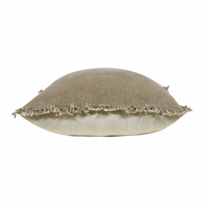 Tan & Ivory Linen Pillow