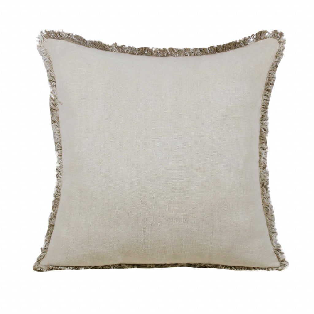 Tan & Ivory Linen Pillow