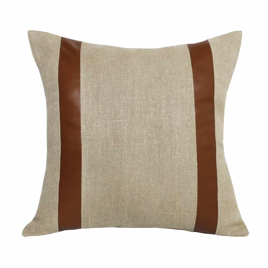 Beige & Brown Linen Striped Pillow