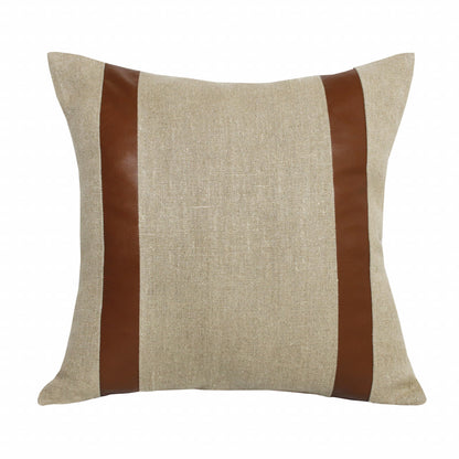 Beige & Brown Linen Striped Pillow