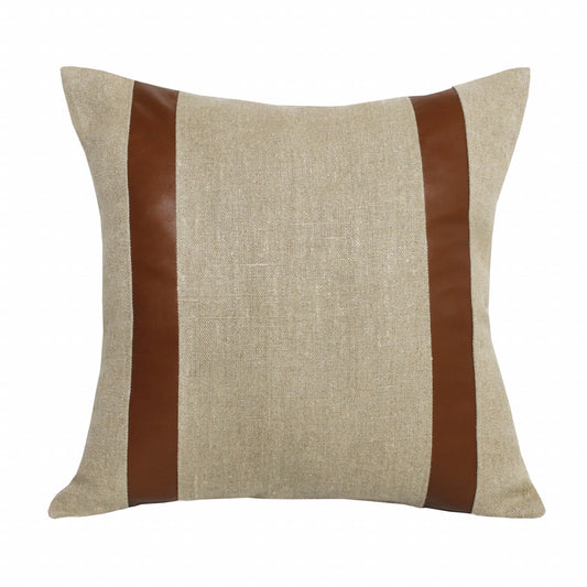 Beige & Brown Linen Striped Pillow
