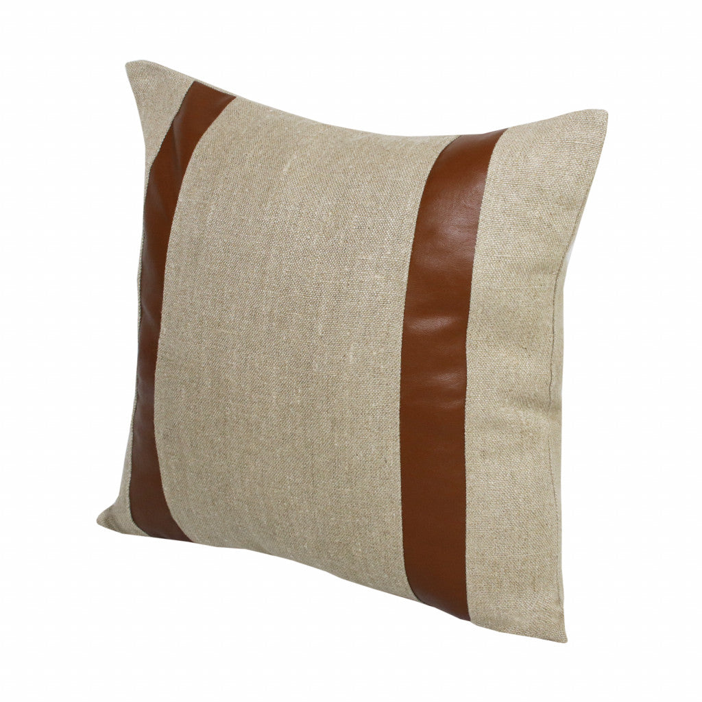 Beige & Brown Linen Striped Pillow