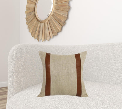 Beige & Brown Linen Striped Pillow