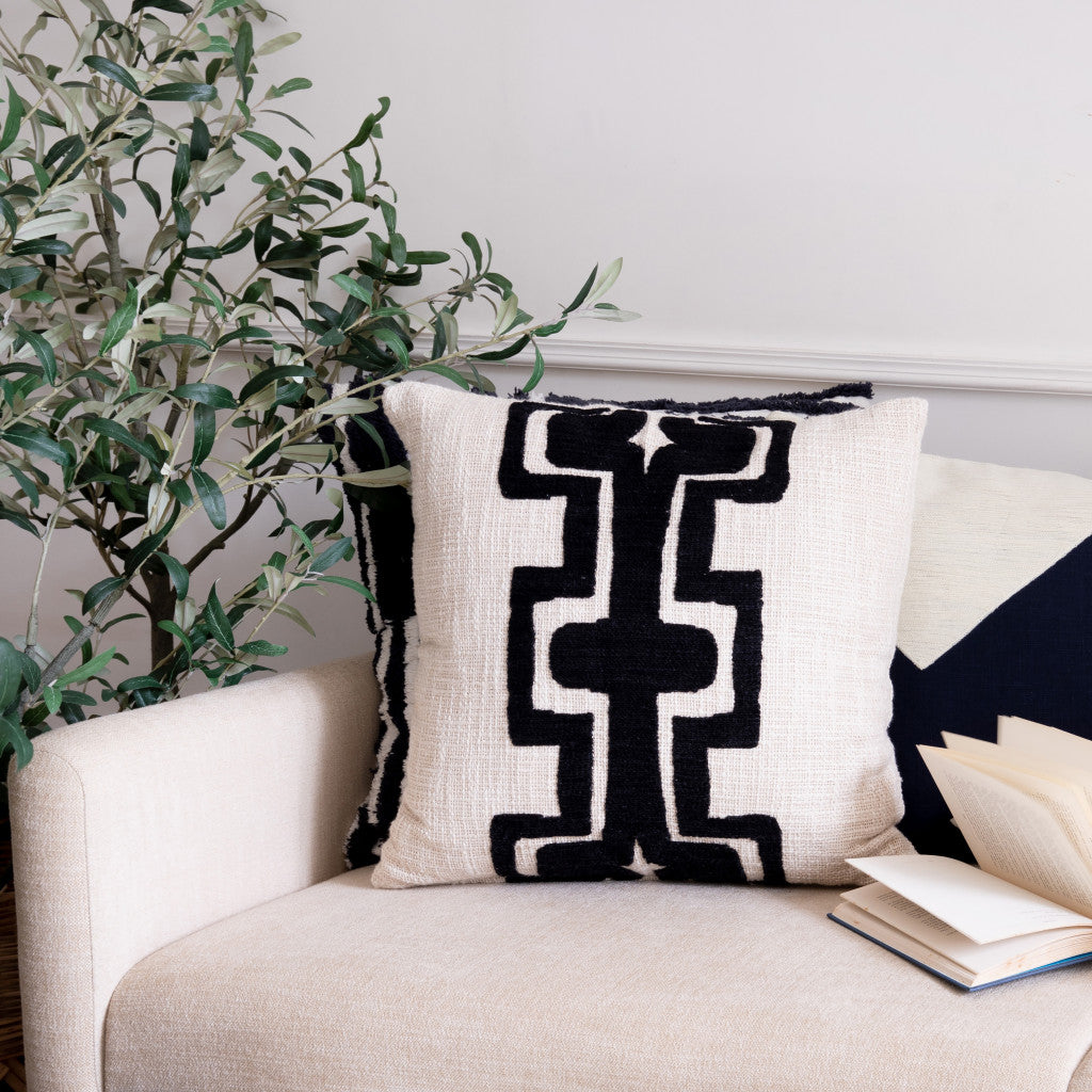 Black & Ivory 100% Cotton Geometric Pillow