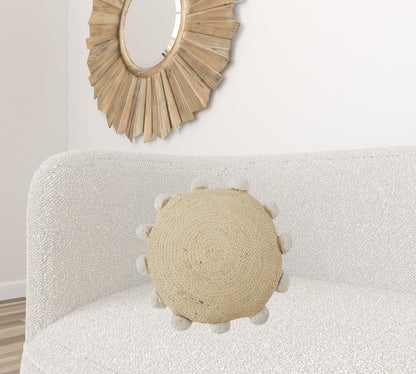 Tan Round Jute Pillow