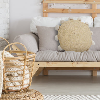 Tan Round Jute Pillow