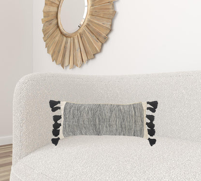 Gray Black & Ivory 100% Cotton Geometric Pillow