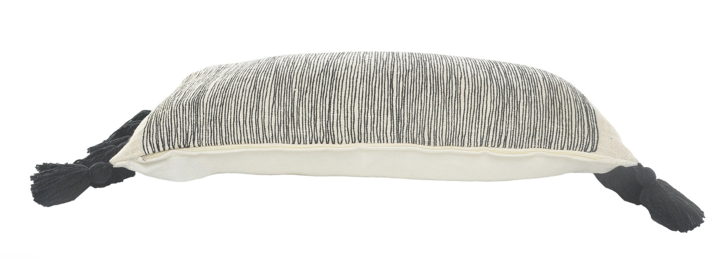 Gray Black & Ivory 100% Cotton Geometric Pillow
