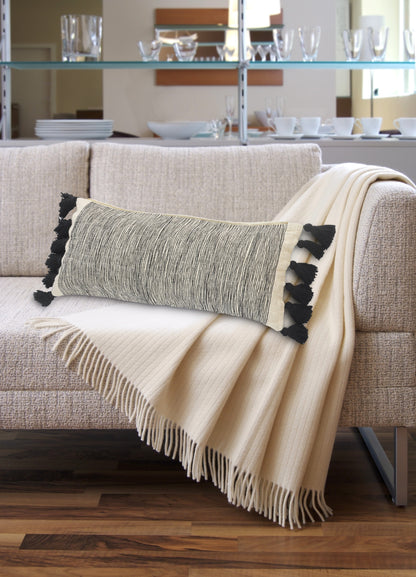 Gray Black & Ivory 100% Cotton Geometric Pillow