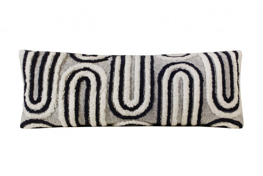 White & Blue 100% Cotton Geometric Pillow